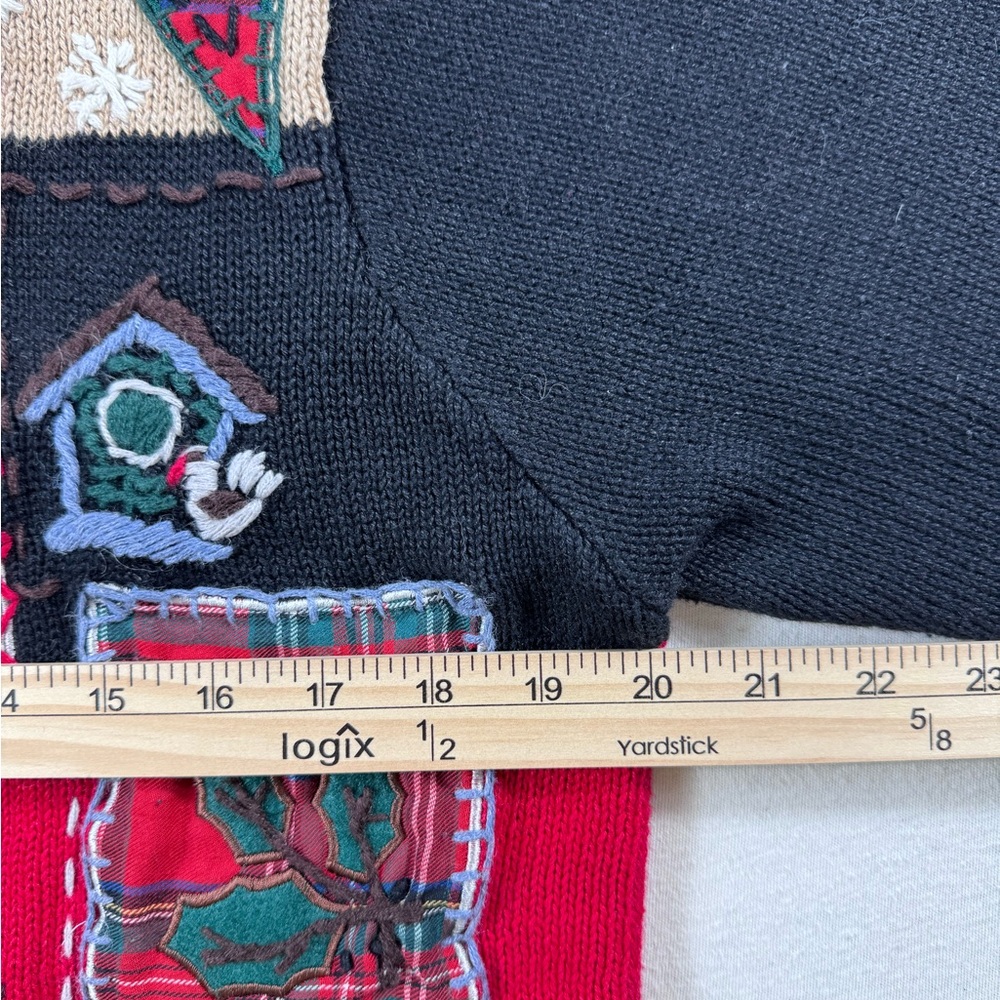 Victoria Jones Vintage Grandmacore Christmas Sweater Cardigan Patchwork Plaid L - Picture 9 of 9